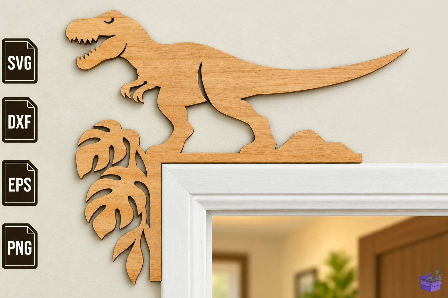 Dinosaur Door Corner Lazer Kesim - 3D Baskı ve Model Dosyası (STL, OBJ, 3MF) - detaylı önizleme 4