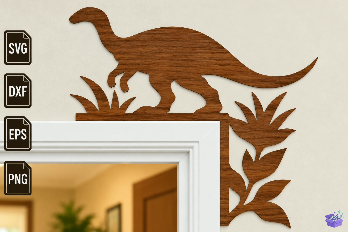 Dinosaur Door Corner Lazer Kesim - 3D Baskı ve Model Dosyası (STL, OBJ, 3MF) - detaylı önizleme 5