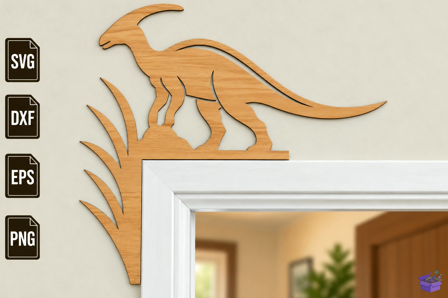Dinosaur Door Corner Lazer Kesim - 3D Baskı ve Model Dosyası (STL, OBJ, 3MF) - detaylı önizleme 6