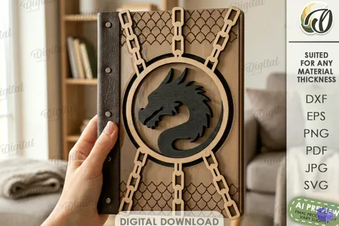Fantasy Notebook Cover Lazer Kesim - 3D Baskı ve Model Dosyası (STL, OBJ, 3MF) - 3D İndir (STL, OBJ, 3MF)