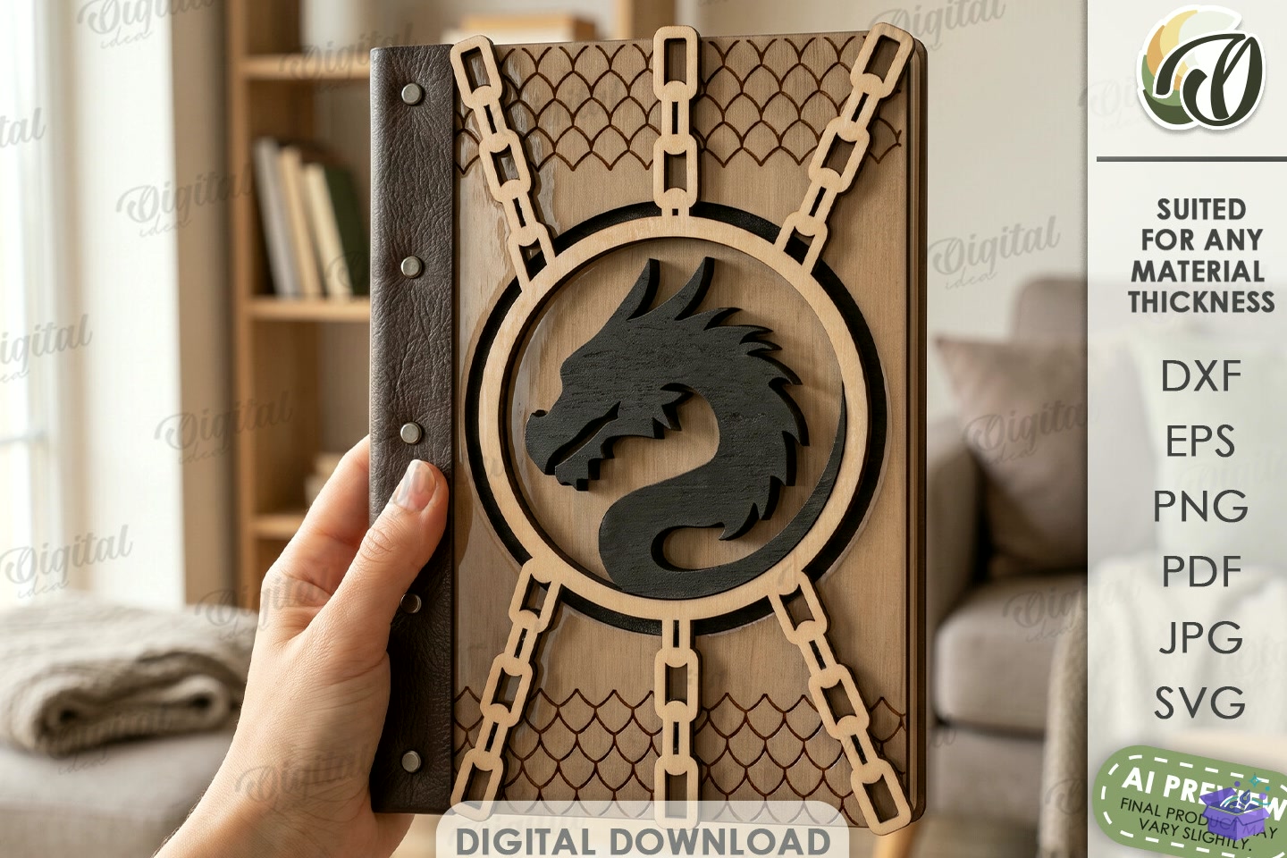 Fantasy Notebook Cover Lazer Kesim - 3D Baskı ve Model Dosyası (STL, OBJ, 3MF) - detaylı önizleme 3
