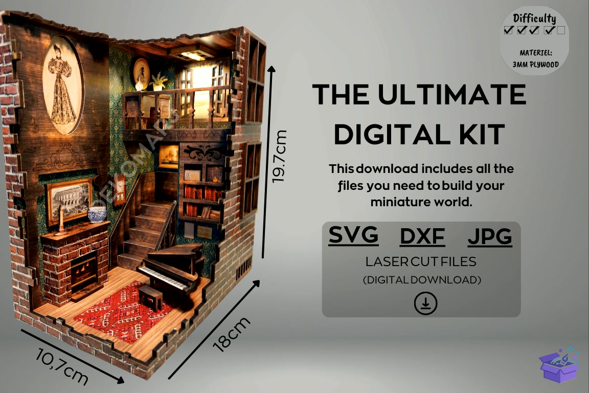 Magical BookNook: LaserCut Dxf Svg Jpg - 3D Baskı ve Model Dosyası (STL, OBJ, 3MF) - detaylı önizleme 6