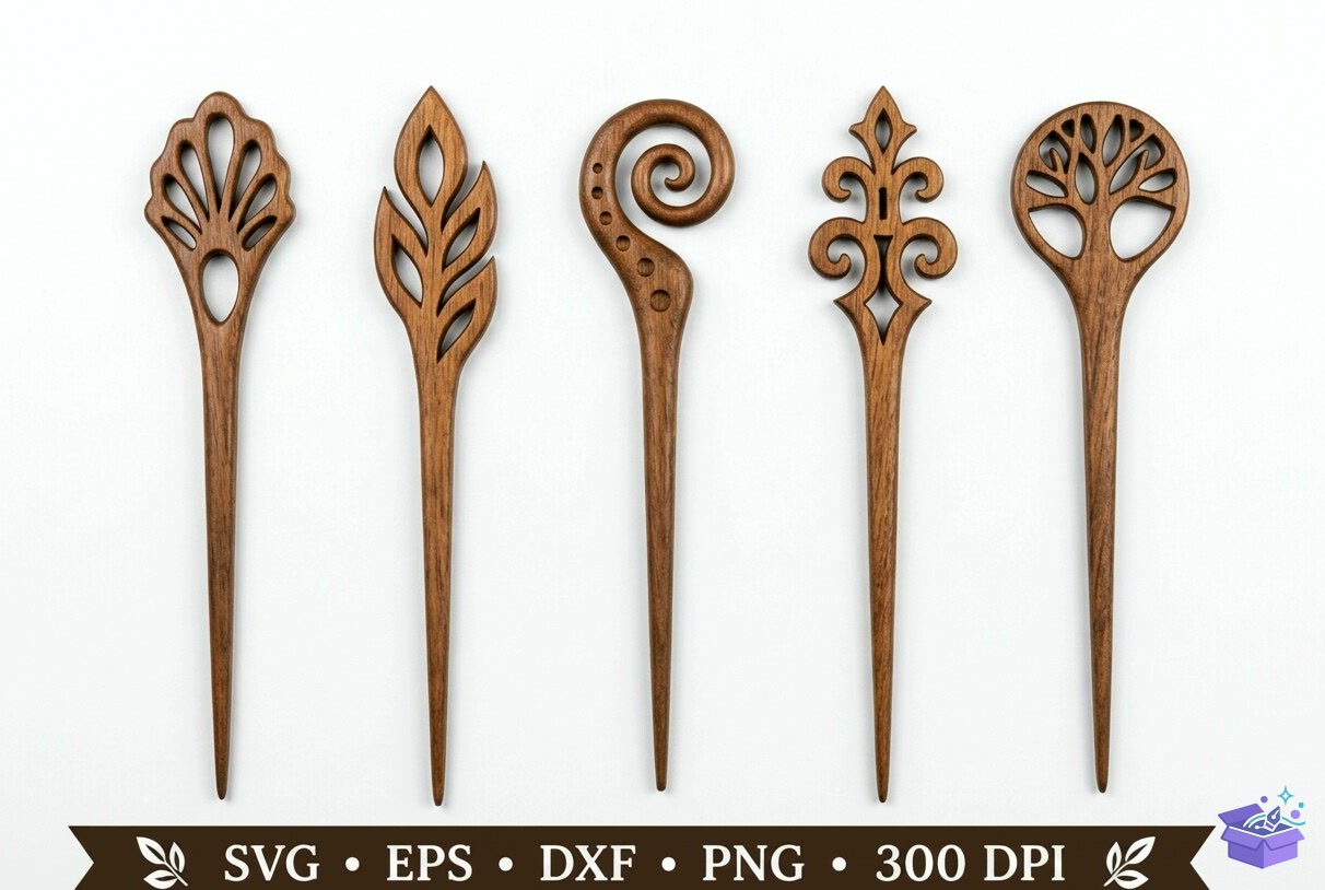 Ahşap Hair Stick Lazer Kesim - 3D Baskı ve Model Dosyası (STL, OBJ, 3MF) - detaylı önizleme 2