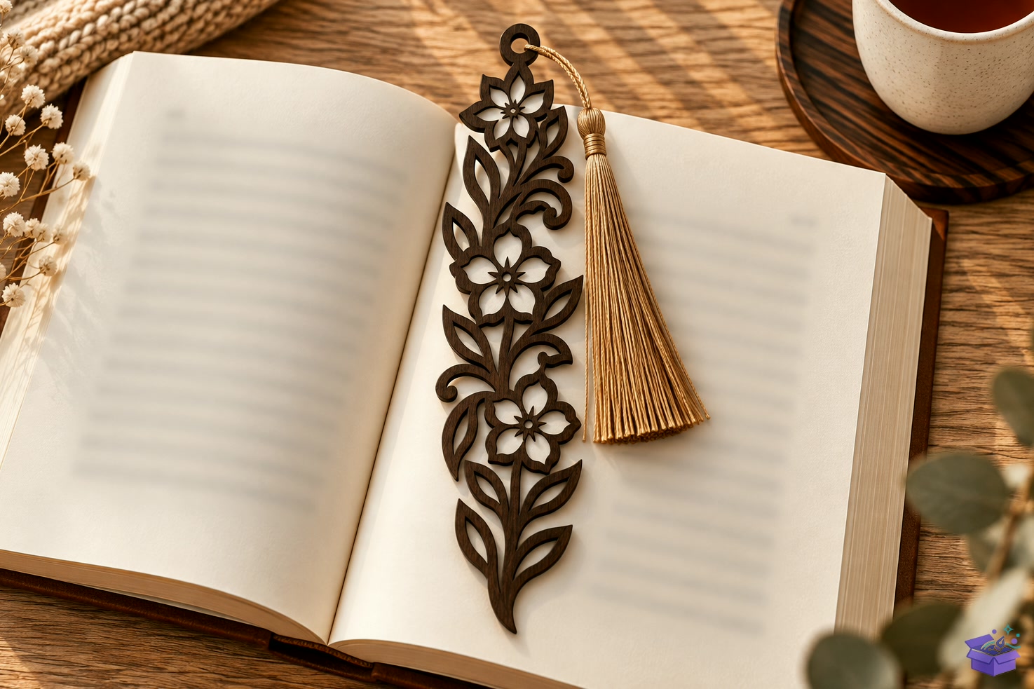 Çiçekli Kitap Ayracı (Model 2) - Lazer Kesim ve Çizim Dosyası (SVG, DXF, EPS, PNG) - Vektörel Tasarım ve İndirilebilir Çizim Dosyası