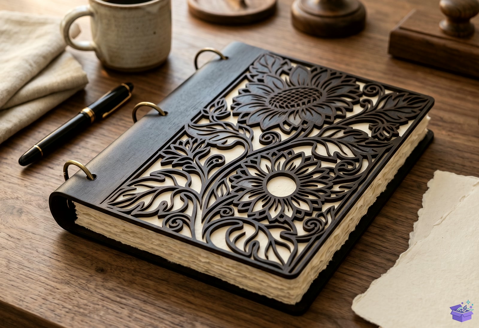 Ahşap Notebook Cover Lazer Kesim SVG - 3D Baskı ve Model Dosyası (STL, OBJ, 3MF) - detaylı önizleme 3