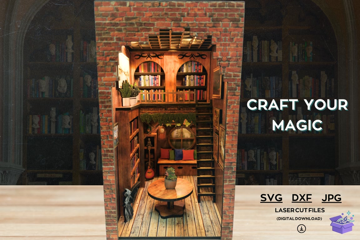 Booknook Design: Lazer Kesim DXF SVG JPG - 3D Baskı ve Model Dosyası (STL, OBJ, 3MF) - 3D İndir (STL, OBJ, 3MF)