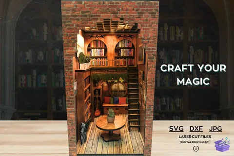 Booknook Design: Lazer Kesim DXF SVG JPG - 3D Baskı ve Model Dosyası (STL, OBJ, 3MF) - 3D İndir (STL, OBJ, 3MF)