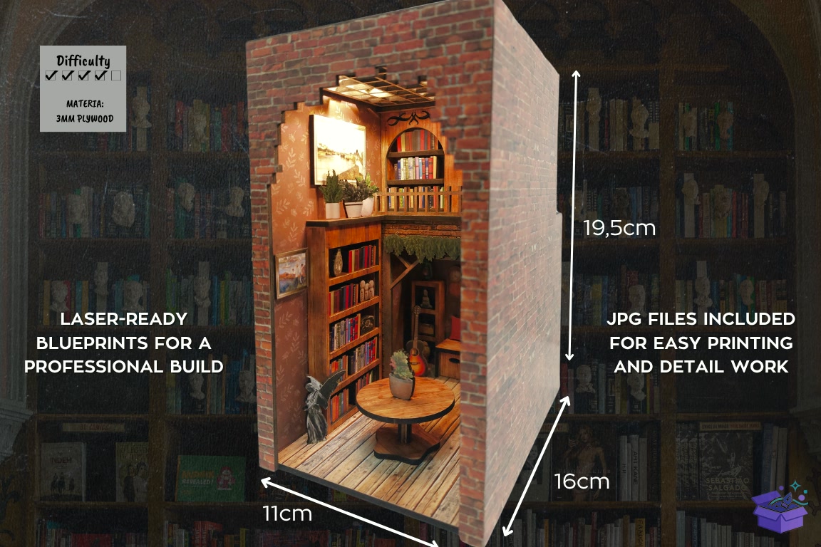Booknook Design: Lazer Kesim DXF SVG JPG - 3D Baskı ve Model Dosyası (STL, OBJ, 3MF) - detaylı önizleme 2