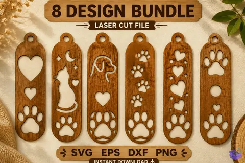 Köpek Paw Lazer Kesim Kitap Ayracı SVG - 3D Baskı ve Model Dosyası (STL, OBJ, 3MF) - 3D İndir (STL, OBJ, 3MF)