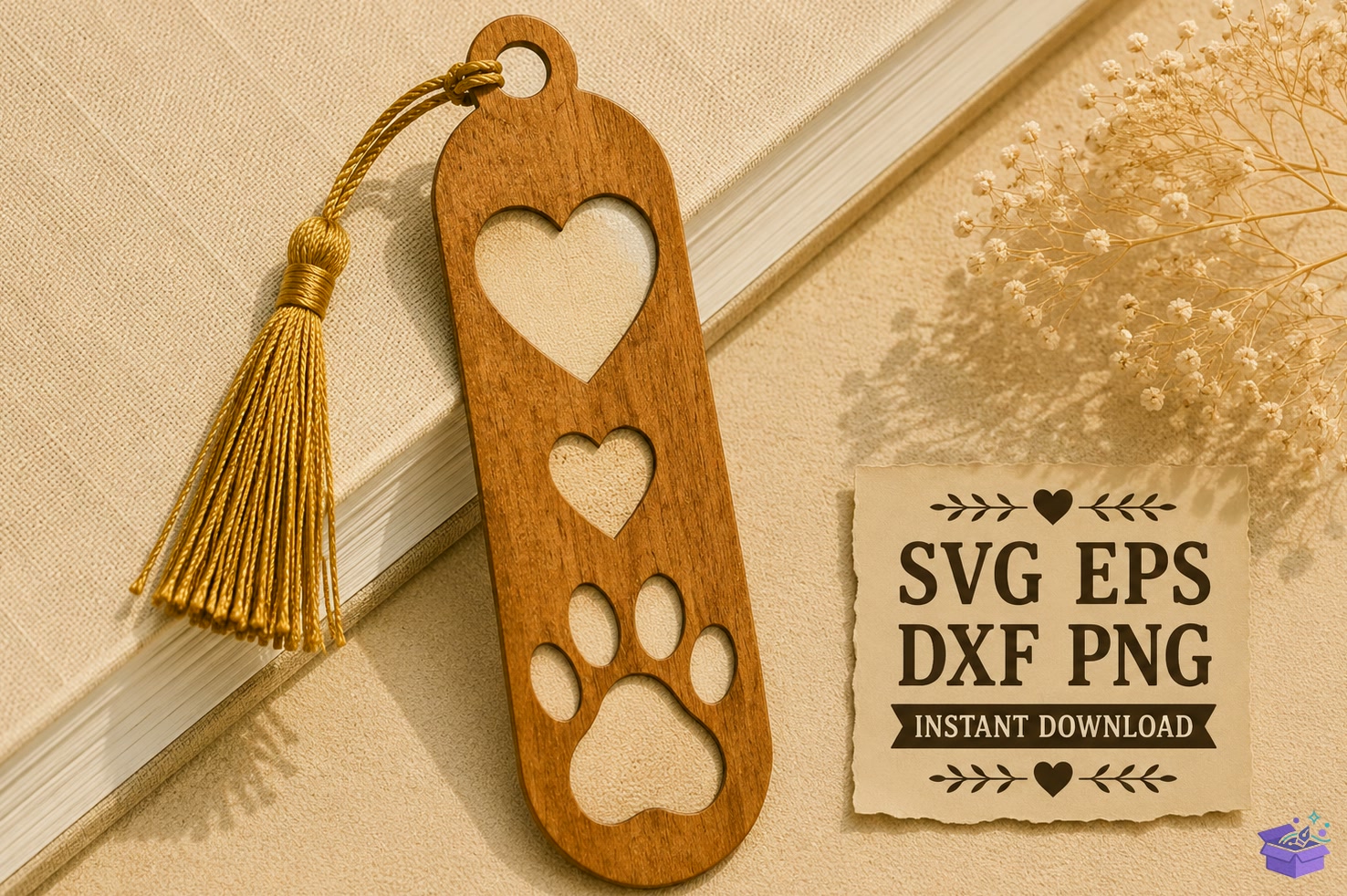 Köpek Paw Lazer Kesim Kitap Ayracı SVG - 3D Baskı ve Model Dosyası (STL, OBJ, 3MF) - detaylı önizleme 2