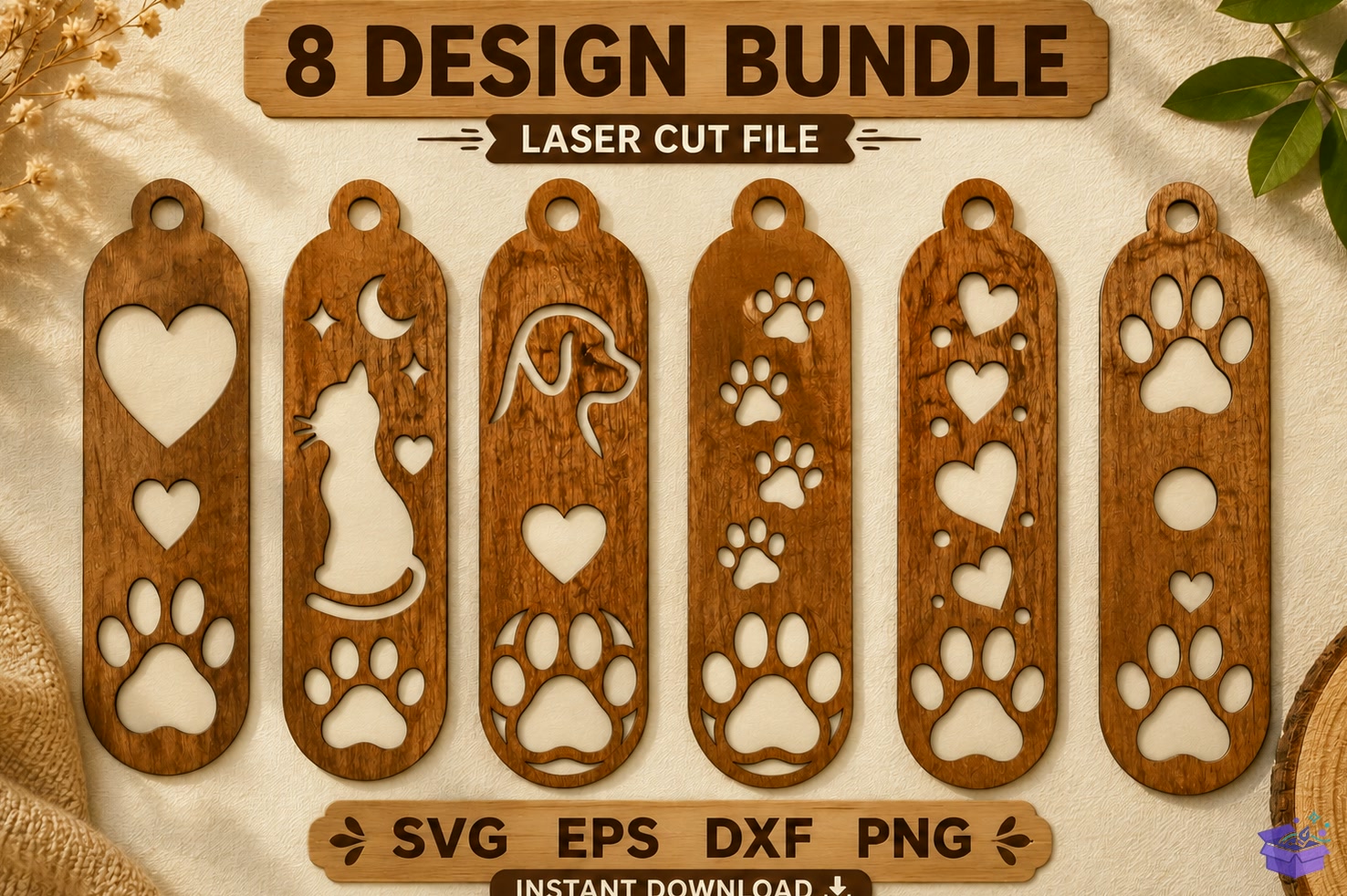 Köpek Paw Lazer Kesim Kitap Ayracı SVG - 3D Baskı ve Model Dosyası (STL, OBJ, 3MF) - detaylı önizleme 3