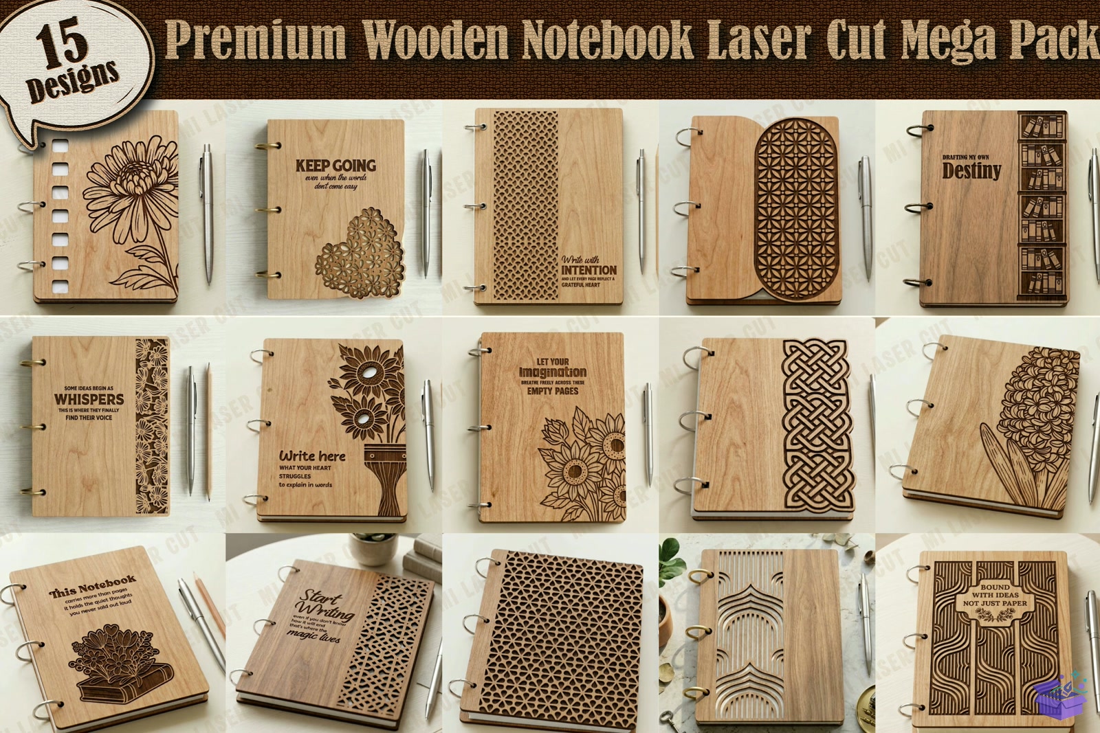 Premium Ahşap Notebook Cover Mega - 3D Baskı ve Model Dosyası (STL, OBJ, 3MF) - 3D İndir (STL, OBJ, 3MF)