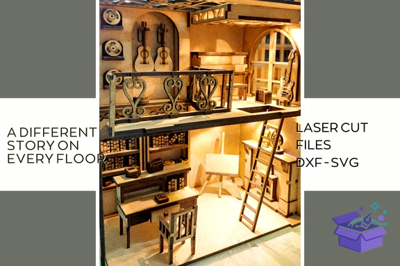 DIY Book Nook Scene Dxf Svg Lasercut - 3D Baskı ve Model Dosyası (STL, OBJ, 3MF) - detaylı önizleme 6