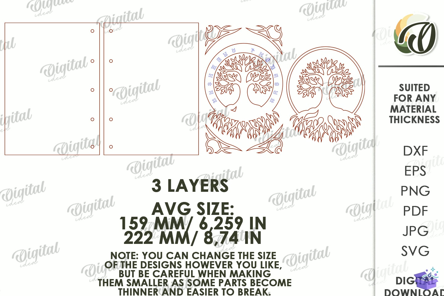Fantasy Notebook Cover Lazer Kesim - 3D Baskı ve Model Dosyası (STL, OBJ, 3MF) - detaylı önizleme 2
