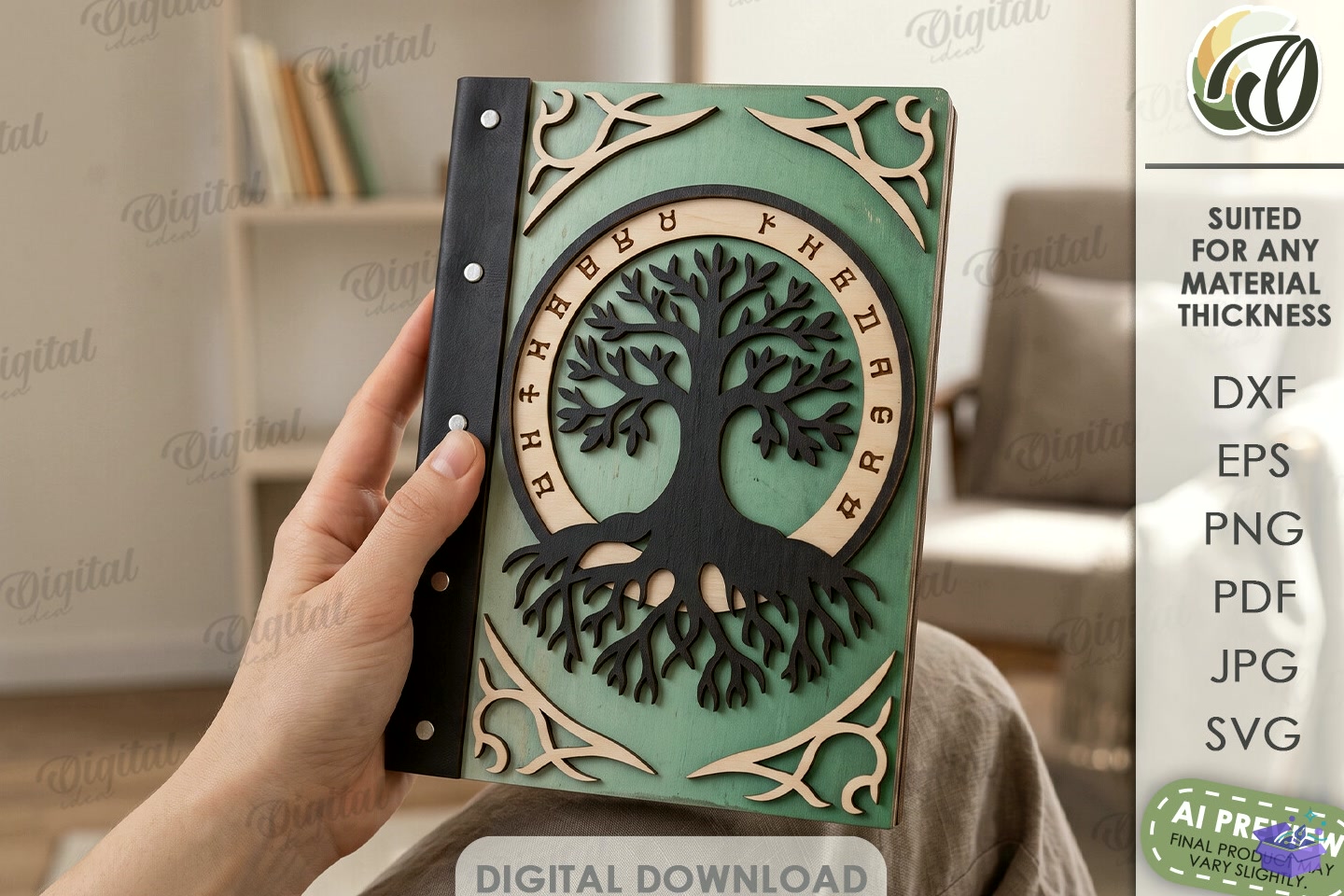 Fantasy Notebook Cover Lazer Kesim - 3D Baskı ve Model Dosyası (STL, OBJ, 3MF) - detaylı önizleme 3