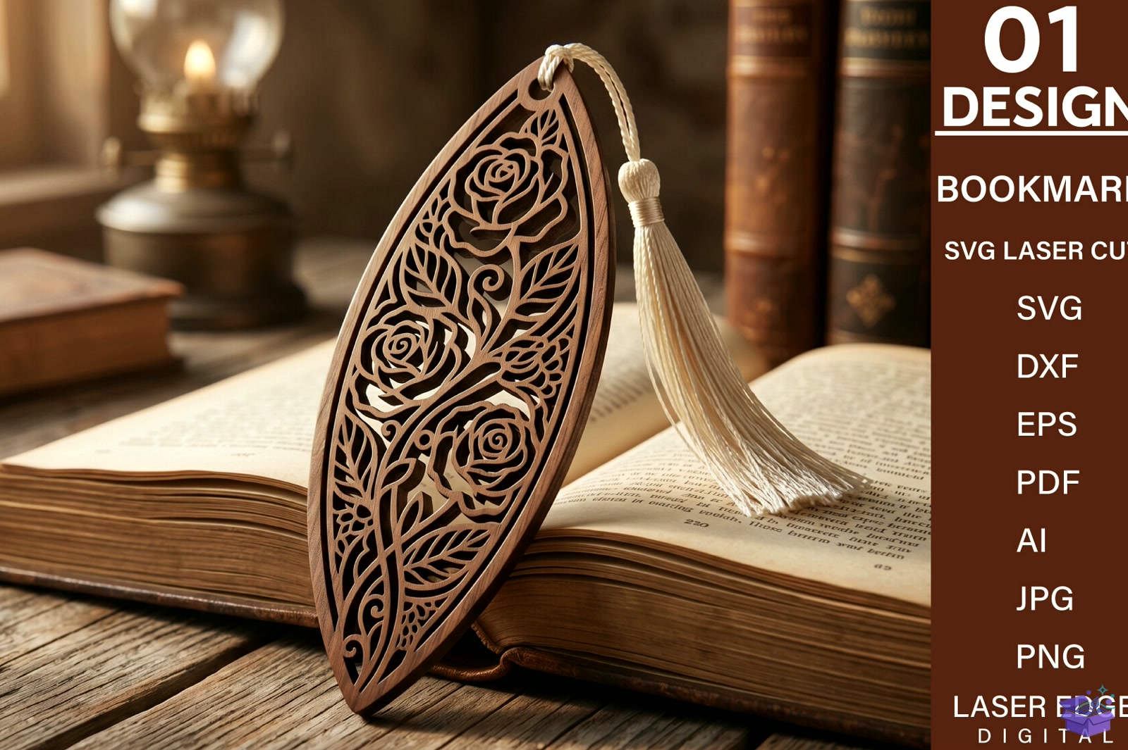 Floral Leaf Kitap Ayracı Lazer Kesim SVG - 3D Baskı ve Model Dosyası (STL, OBJ, 3MF) - detaylı önizleme 5