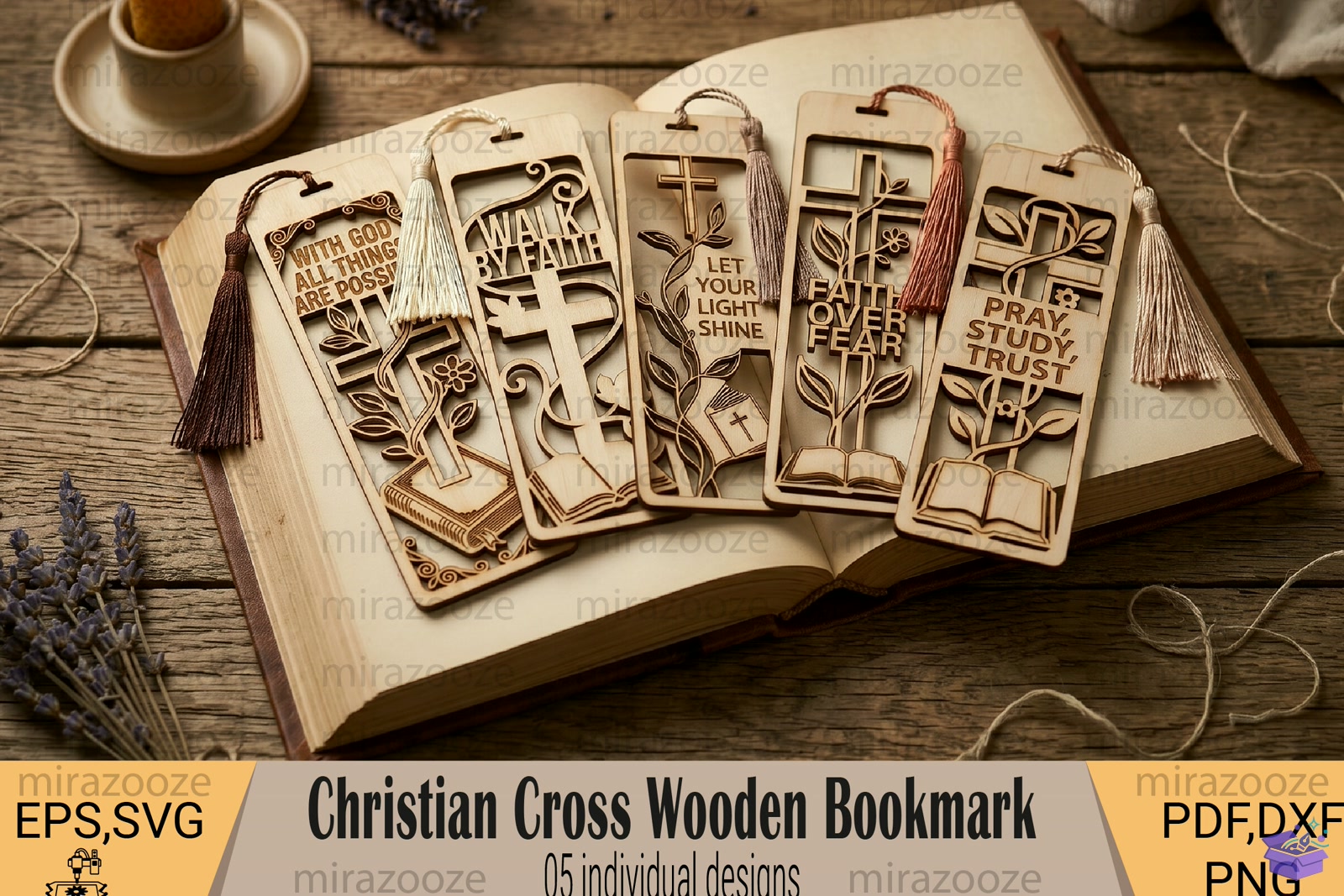 Christian Cross Ahşap Kitap Ayracı - 3D Baskı ve Model Dosyası (STL, OBJ, 3MF) - 3D İndir (STL, OBJ, 3MF)