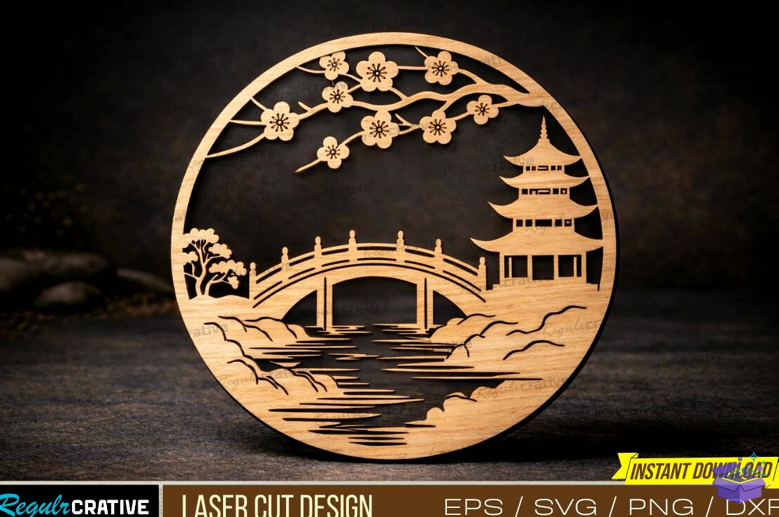 Asian Landscape Lazer Kesim Landscape Cut - 3D Baskı ve Model Dosyası (STL, OBJ, 3MF) - 3D İndir (STL, OBJ, 3MF)