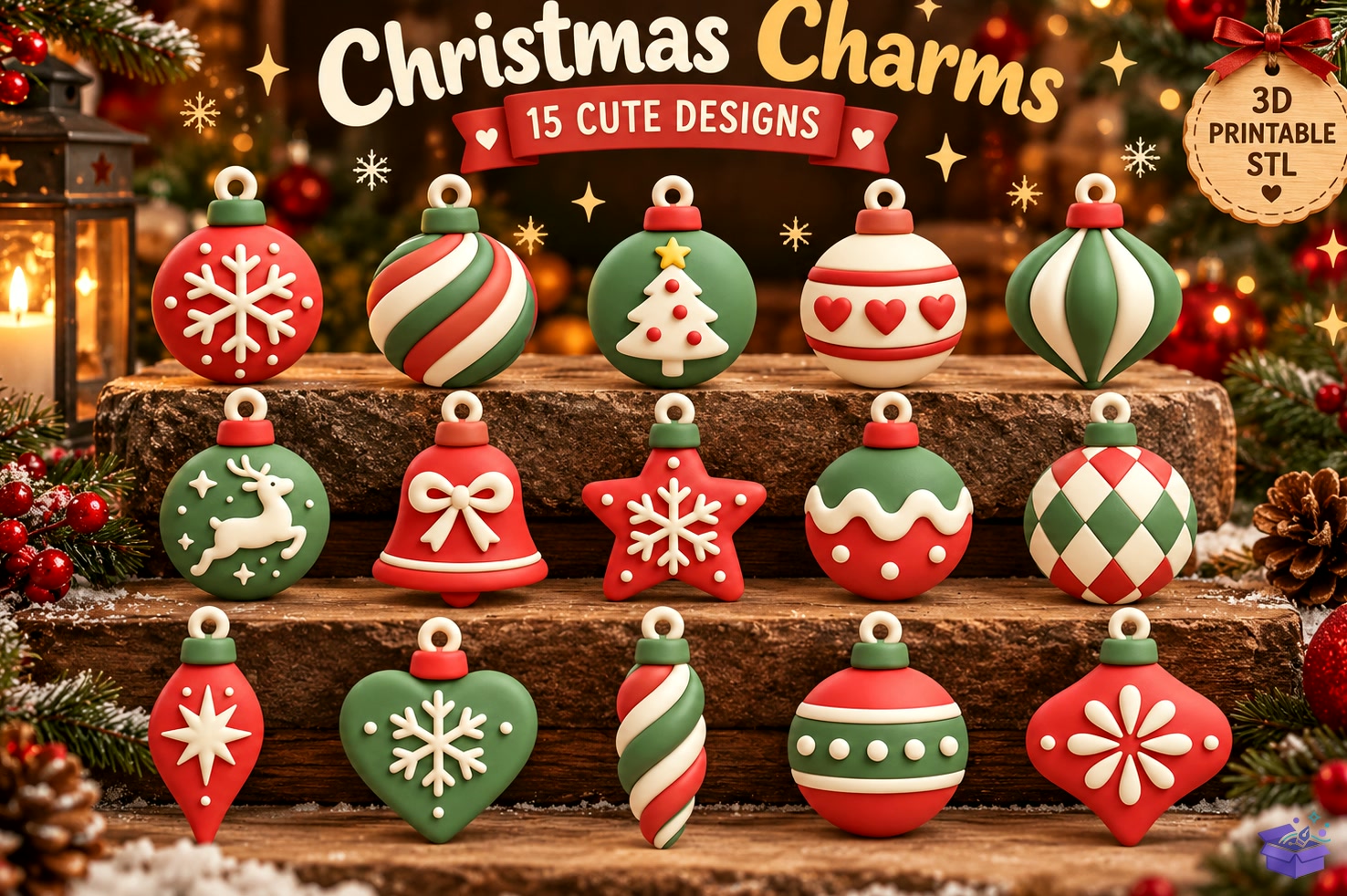 Yılbaşı Ağaç Süsü Charms STL - 3D Baskı ve Model Dosyası (STL, OBJ, 3MF) - detaylı önizleme 2