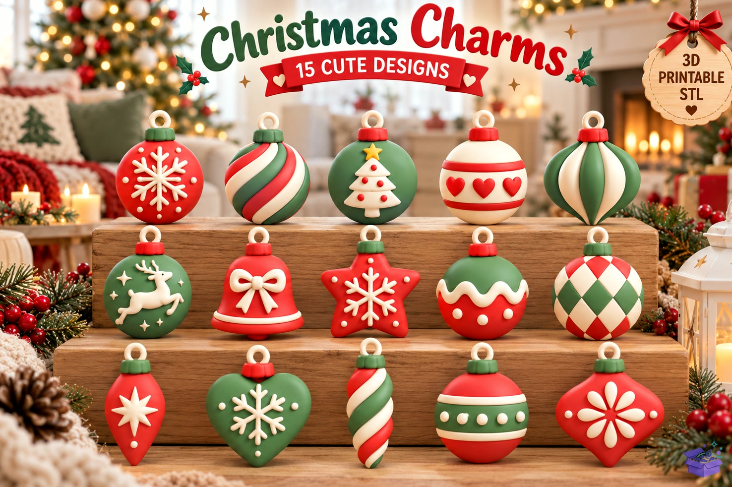 Yılbaşı Ağaç Süsü Charms STL - 3D Baskı ve Model Dosyası (STL, OBJ, 3MF) - detaylı önizleme 3
