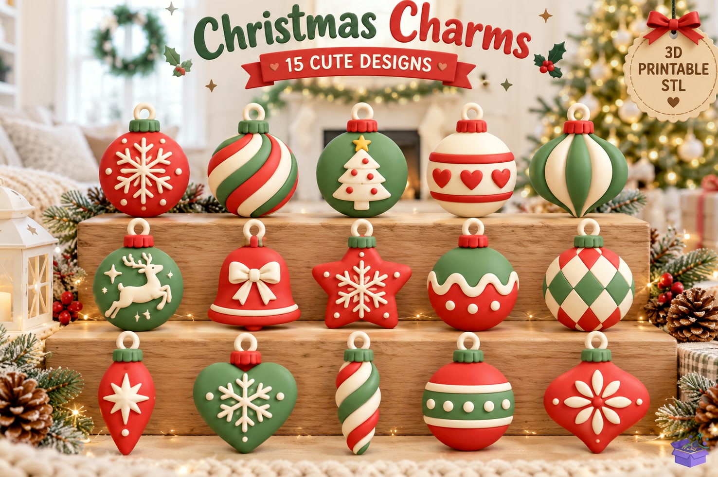 Yılbaşı Ağaç Süsü Charms STL - 3D Baskı ve Model Dosyası (STL, OBJ, 3MF) - detaylı önizleme 4