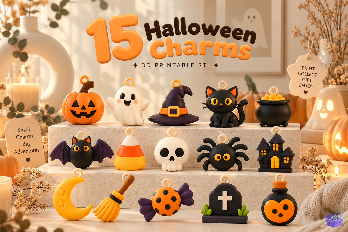 Cute Cadılar Bayramı Charms STL - 3D Baskı ve Model Dosyası (STL, OBJ, 3MF) - detaylı önizleme 3