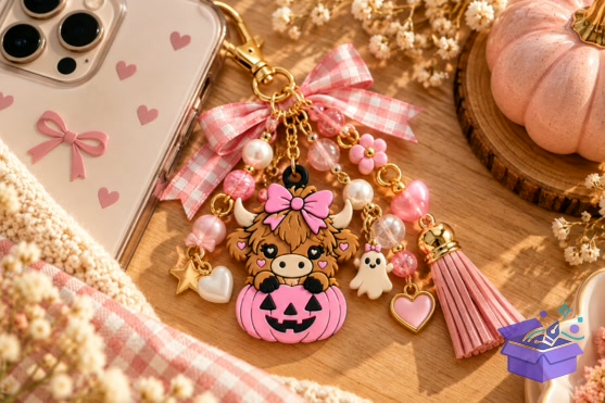 10 Spooky Highland Cow Charms 3MF Files - 3D Baskı ve Model Dosyası (STL, OBJ, 3MF) - detaylı önizleme 5