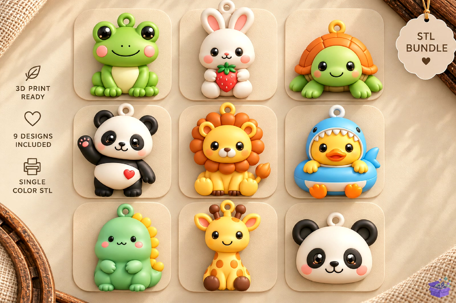 Cute Animal Charms STL - 3D Baskı ve Model Dosyası (STL, OBJ, 3MF) - detaylı önizleme 2
