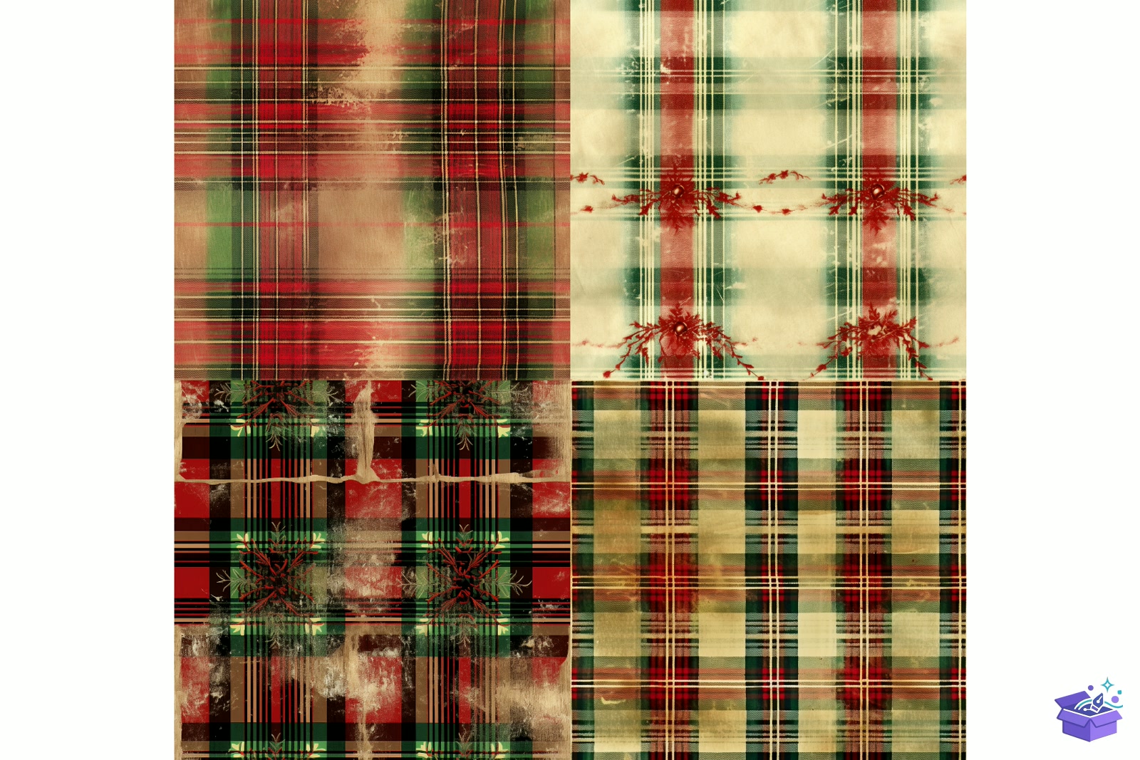 Shabby Chic Yılbaşı Tartan Background - Lazer Kesim ve Çizim Dosyası (SVG, DXF, EPS, PNG) - detaylı önizleme 2