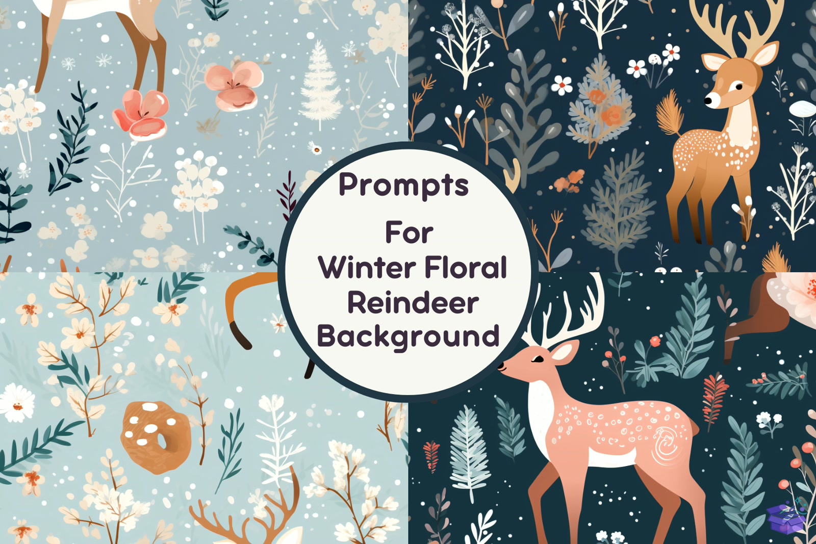 Winter Floral Ren Geyiği Background - DTF & Süblimasyon Baskı Tasarımı (SVG, DXF, EPS, PNG) - Vektörler & SVG İndir (DXF, SVG, EPS)