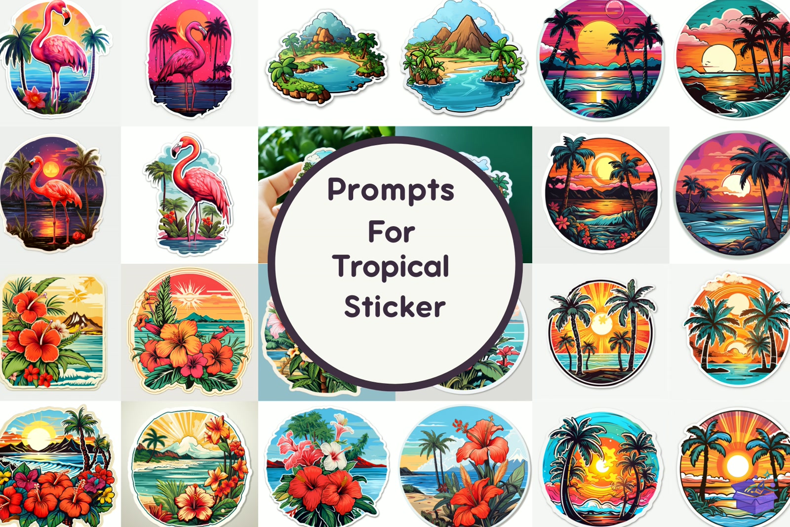 Prompt For Tropical Digital Sticker - Lazer Kesim ve Çizim Dosyası (SVG, DXF, EPS, PNG) - Vektörler & SVG İndir (DXF, SVG, EPS)