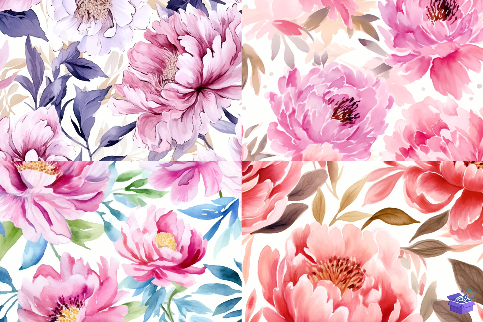 Watercolor Pink Peony Background - Lazer Kesim ve Çizim Dosyası (SVG, DXF, EPS, PNG) - detaylı önizleme 2