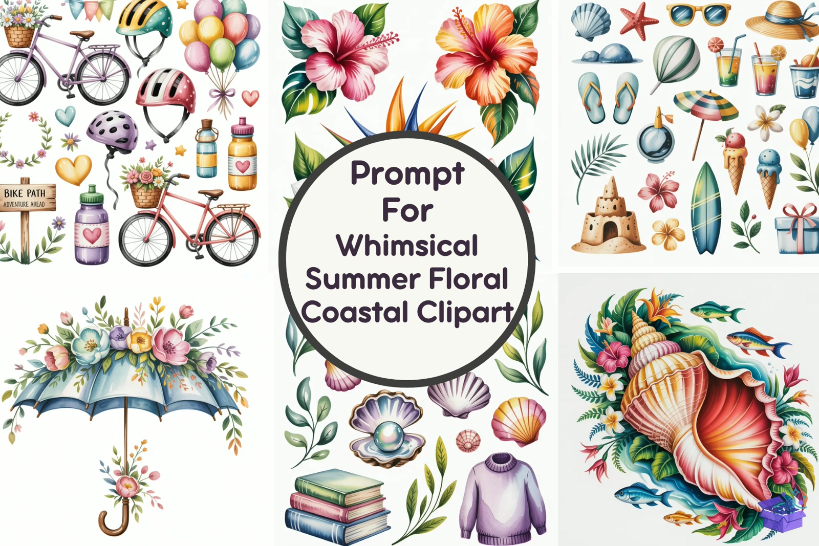 Whimsical Summer Floral Coastal - Lazer Kesim ve Çizim Dosyası (SVG, DXF, EPS, PNG) - detaylı önizleme 6