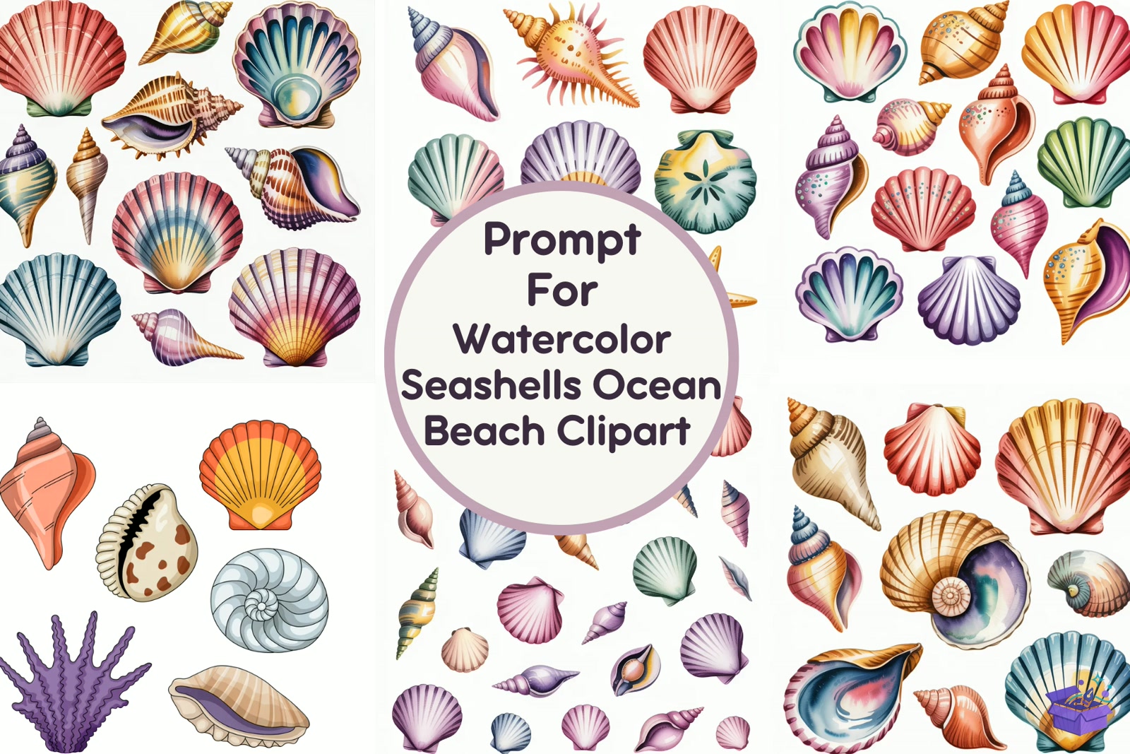 Watercolor Seashells Ocean Beach - Lazer Kesim ve Çizim Dosyası (SVG, DXF, EPS, PNG) - Vektörler & SVG İndir (DXF, SVG, AI)