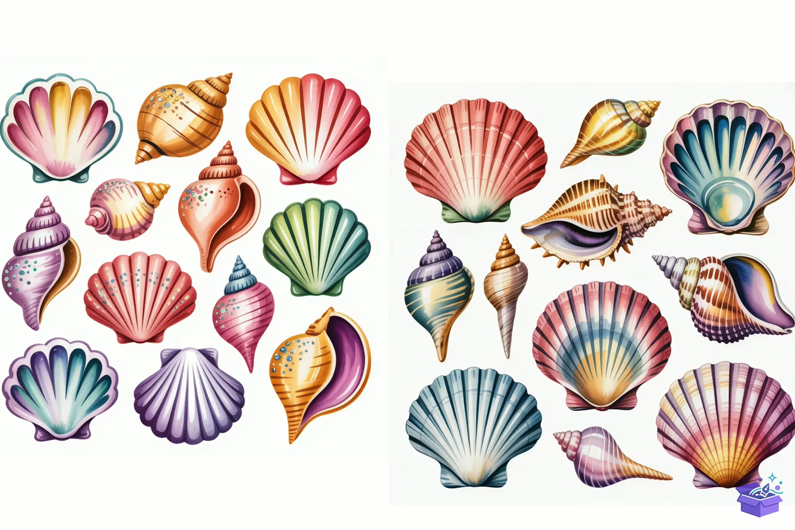 Watercolor Seashells Ocean Beach - Lazer Kesim ve Çizim Dosyası (SVG, DXF, EPS, PNG) - detaylı önizleme 2