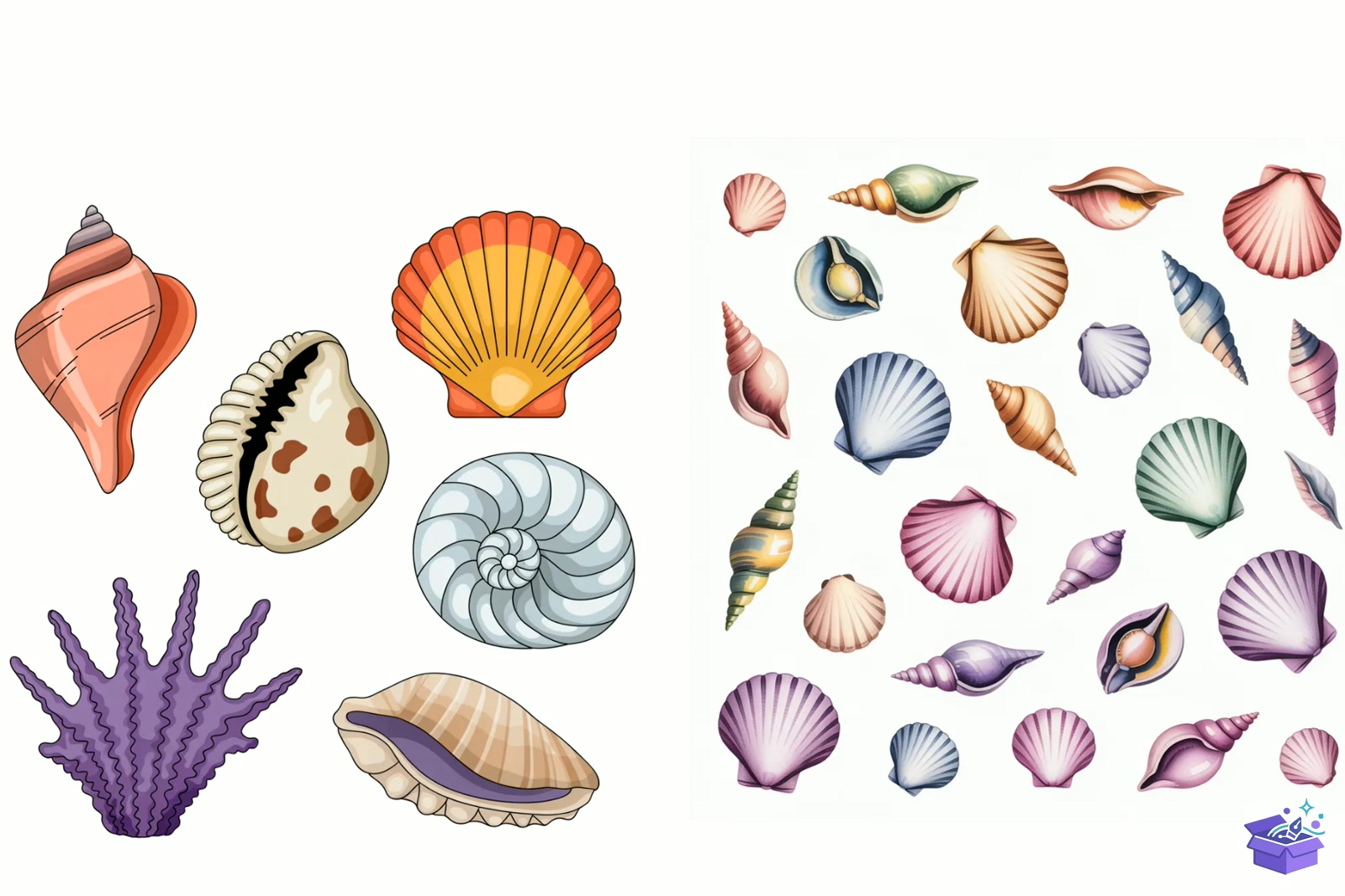 Watercolor Seashells Ocean Beach - Lazer Kesim ve Çizim Dosyası (SVG, DXF, EPS, PNG) - detaylı önizleme 3