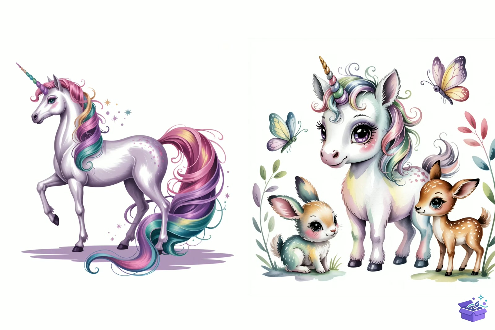 Magical Unicorn Watercolor - Lazer Kesim ve Çizim Dosyası (SVG, DXF, EPS, PNG) - detaylı önizleme 2