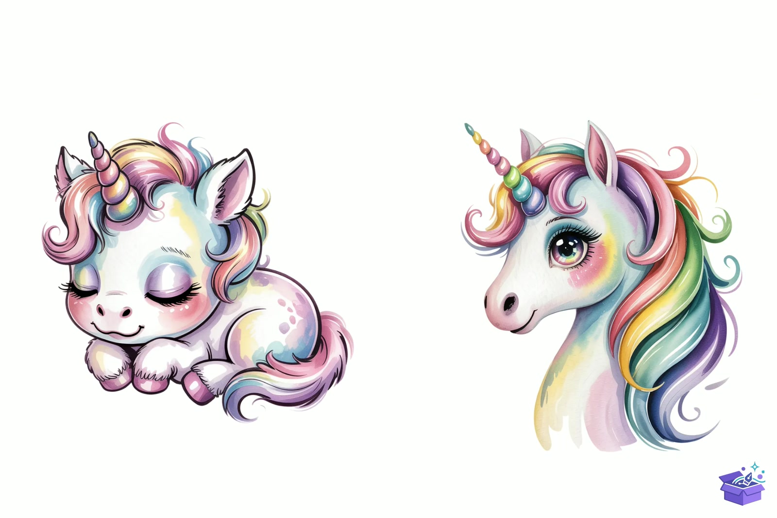 Magical Unicorn Watercolor - Lazer Kesim ve Çizim Dosyası (SVG, DXF, EPS, PNG) - detaylı önizleme 3