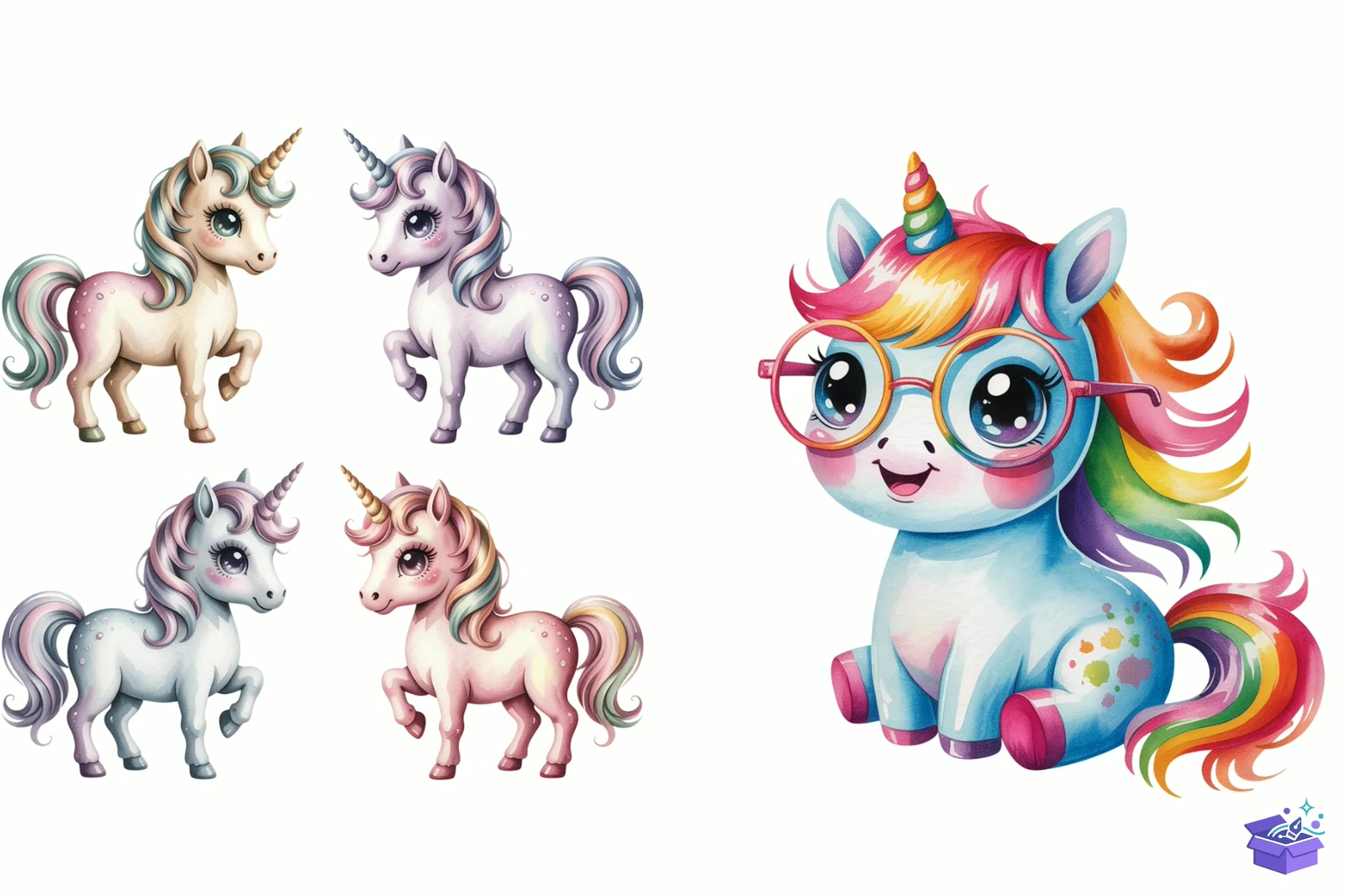 Magical Unicorn Watercolor - Lazer Kesim ve Çizim Dosyası (SVG, DXF, EPS, PNG) - detaylı önizleme 4