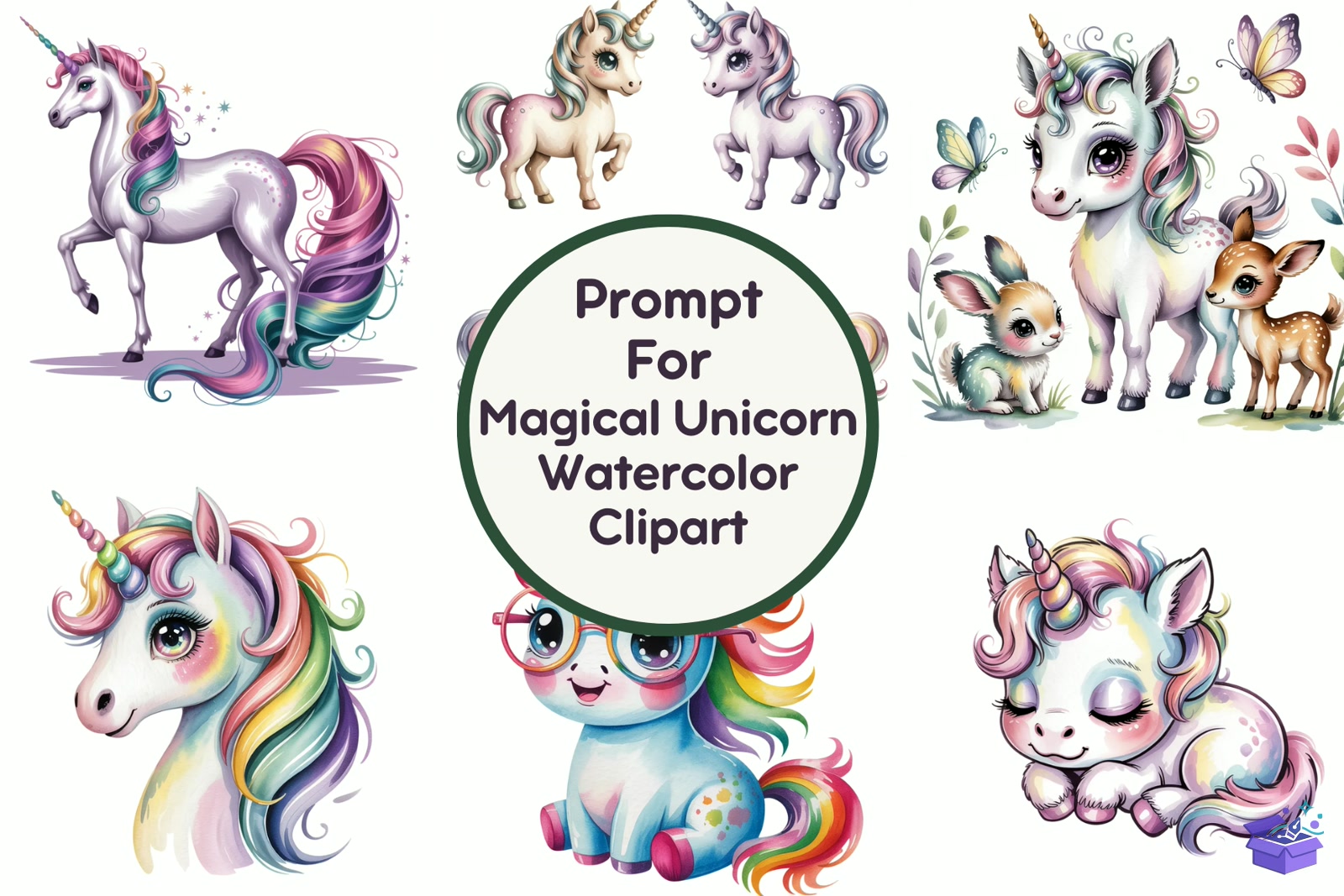 Magical Unicorn Watercolor - Lazer Kesim ve Çizim Dosyası (SVG, DXF, EPS, PNG) - detaylı önizleme 5