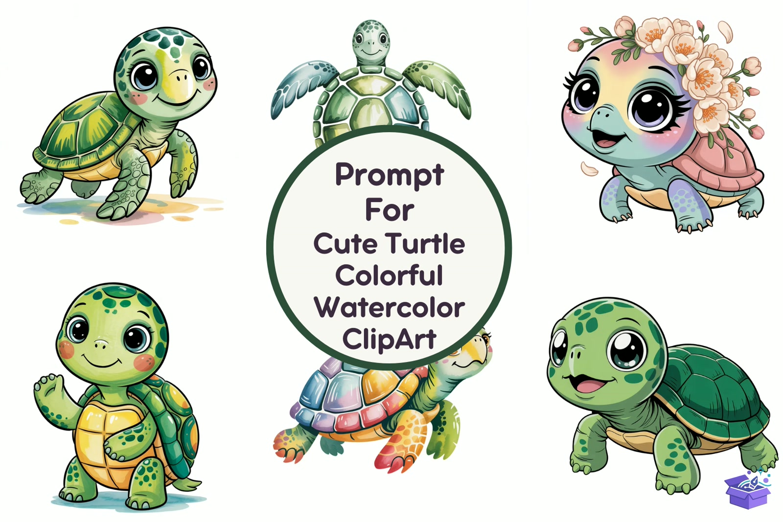 Cute Turtle Colorful Watercolor - Lazer Kesim ve Çizim Dosyası (SVG, DXF, EPS, PNG) - Vektörler & SVG İndir (DXF, SVG, EPS)