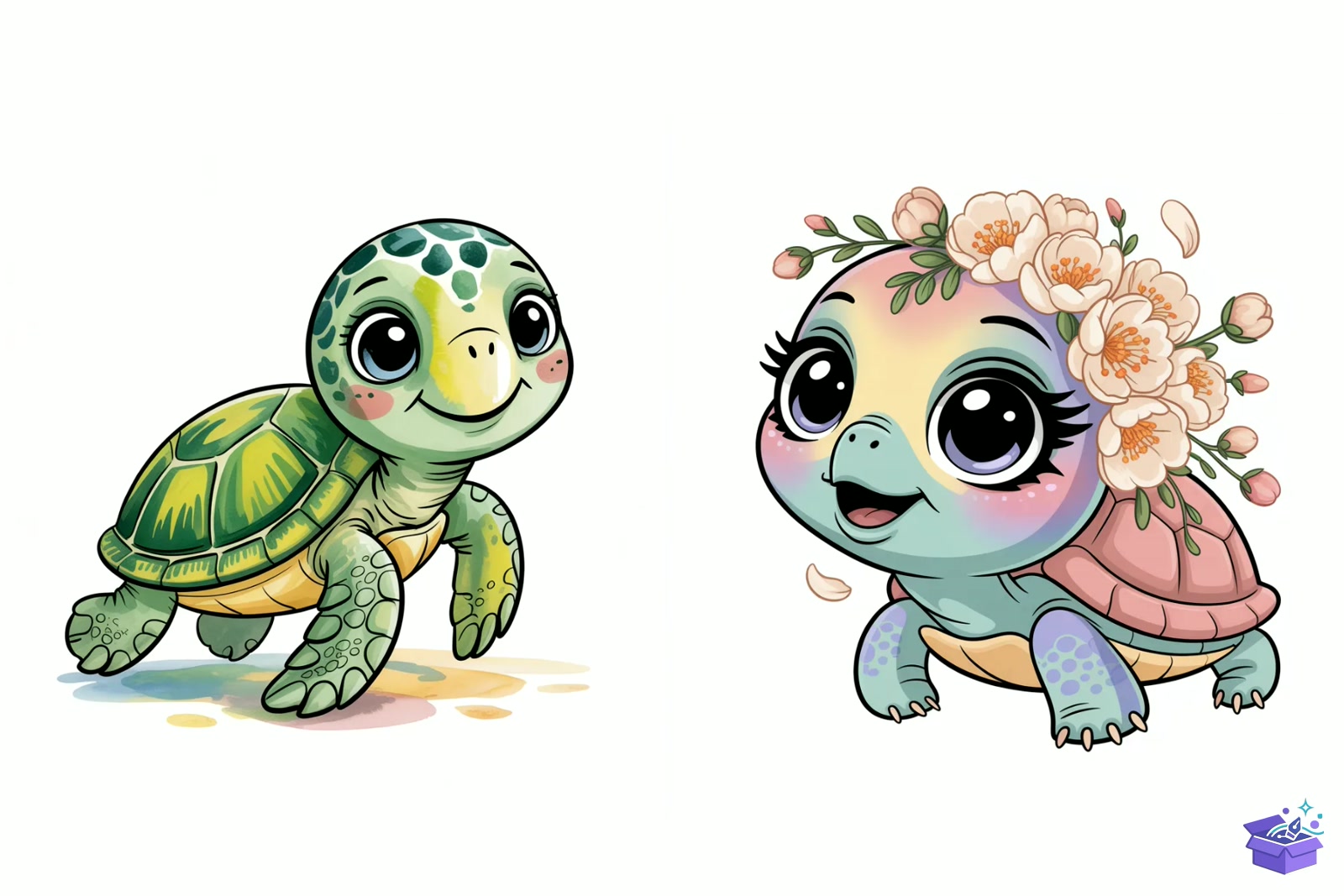 Cute Turtle Colorful Watercolor - Lazer Kesim ve Çizim Dosyası (SVG, DXF, EPS, PNG) - detaylı önizleme 2