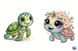Sevimli Renkli Suluboya Kaplumbağa - Clipart Seti (PDF) - detaylı önizleme 2