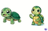 Sevimli Renkli Suluboya Kaplumbağa - Clipart Seti (PDF) - detaylı önizleme 3