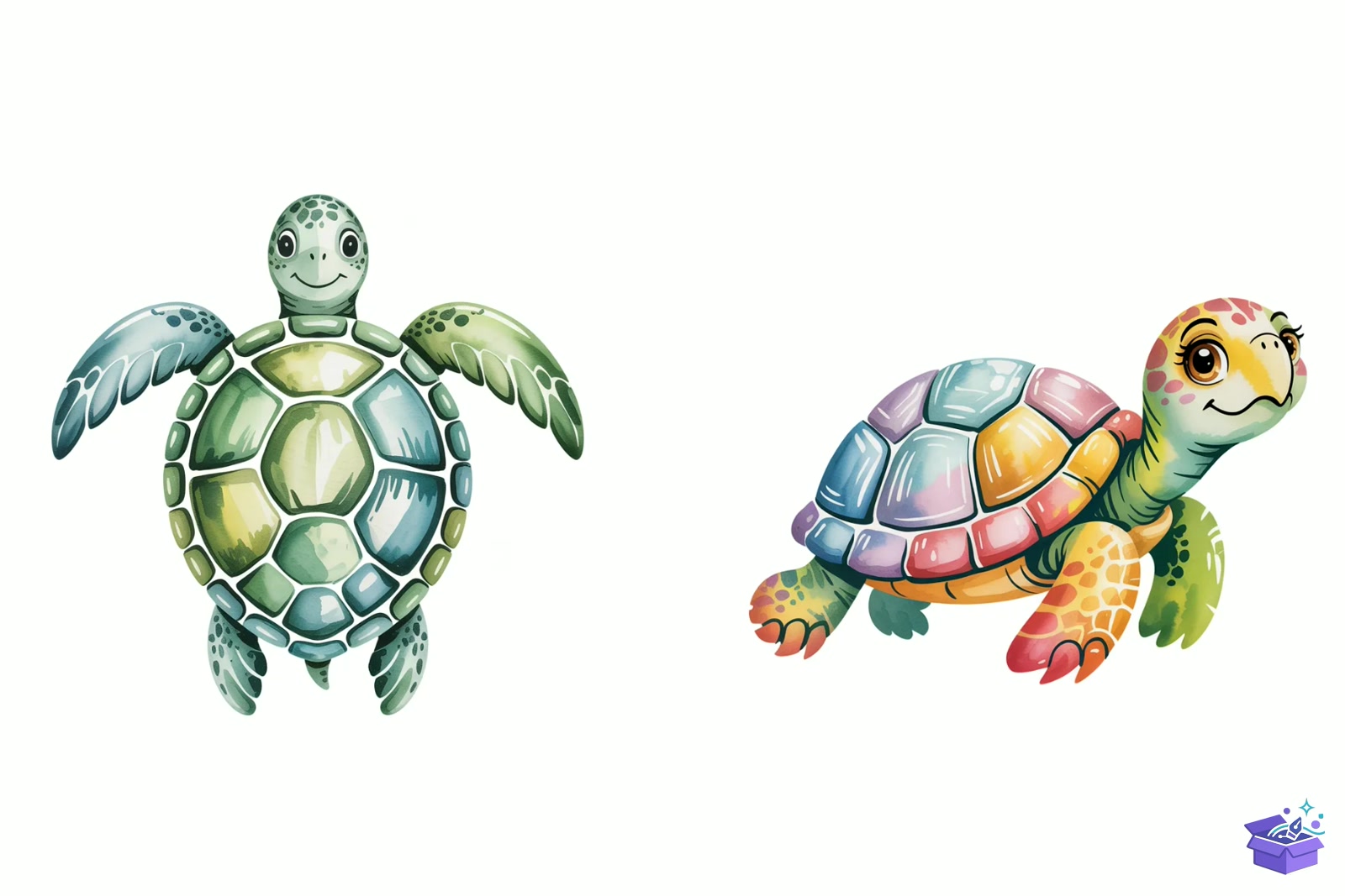 Cute Turtle Colorful Watercolor - Lazer Kesim ve Çizim Dosyası (SVG, DXF, EPS, PNG) - detaylı önizleme 4