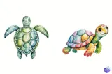 Sevimli Renkli Suluboya Kaplumbağa - Clipart Seti (PDF) - detaylı önizleme 4