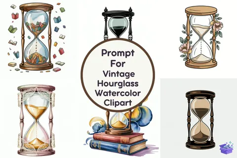 Vintage Kum Saati Suluboya Çizimi - Clipart Seti (PDF) - Hazır Grafikler & Clipart İndir (PDF)