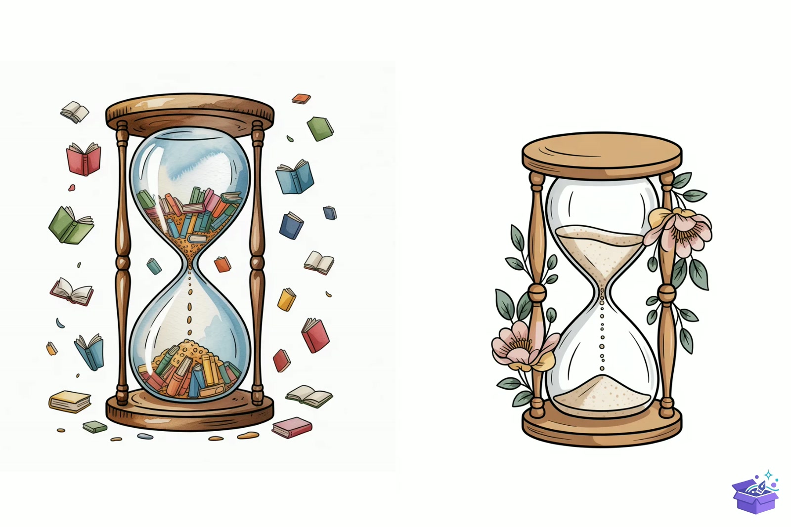 Vintage Hourglass Watercolor - Lazer Kesim ve Çizim Dosyası (SVG, DXF, EPS, PNG) - detaylı önizleme 2