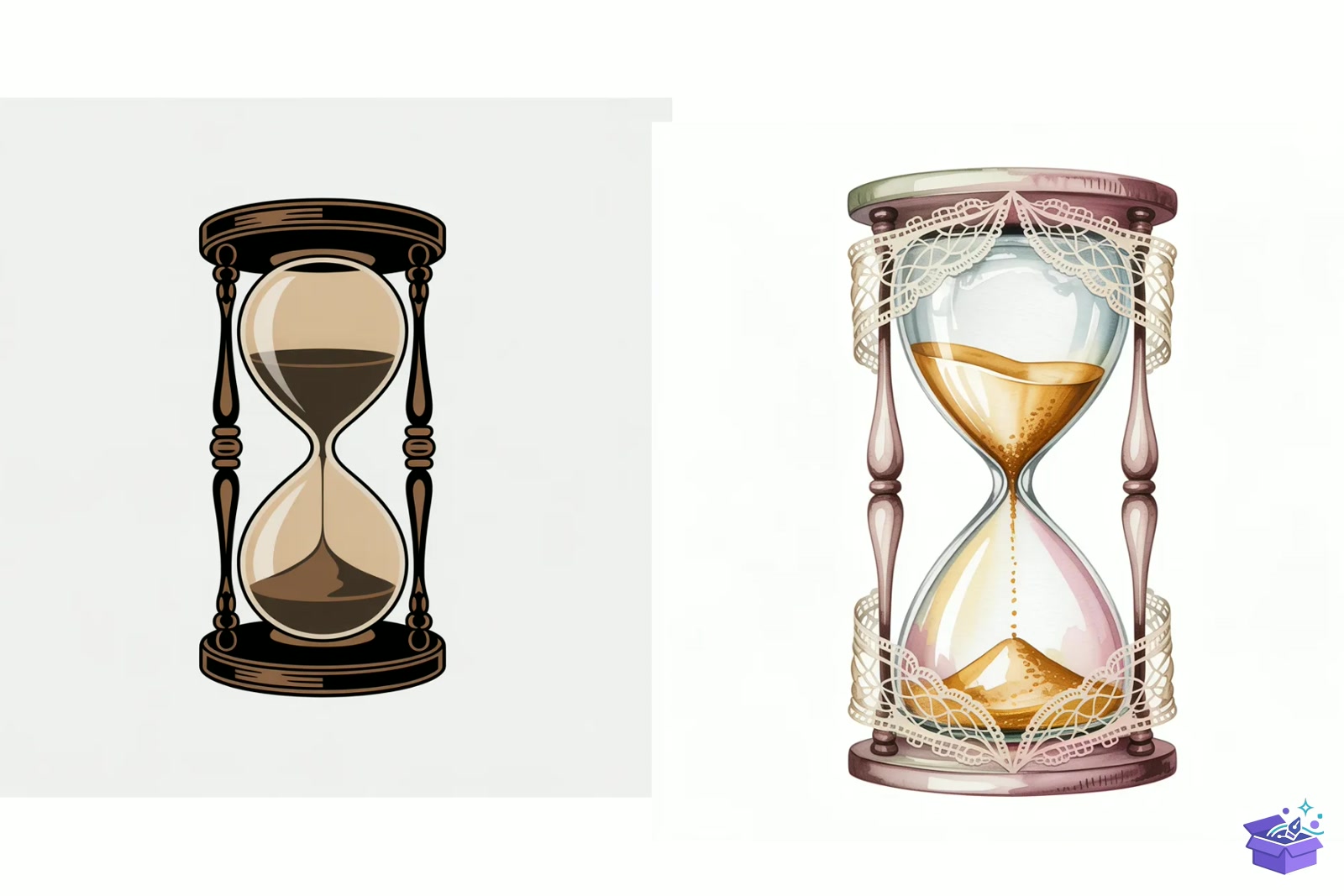 Vintage Hourglass Watercolor - Lazer Kesim ve Çizim Dosyası (SVG, DXF, EPS, PNG) - detaylı önizleme 3