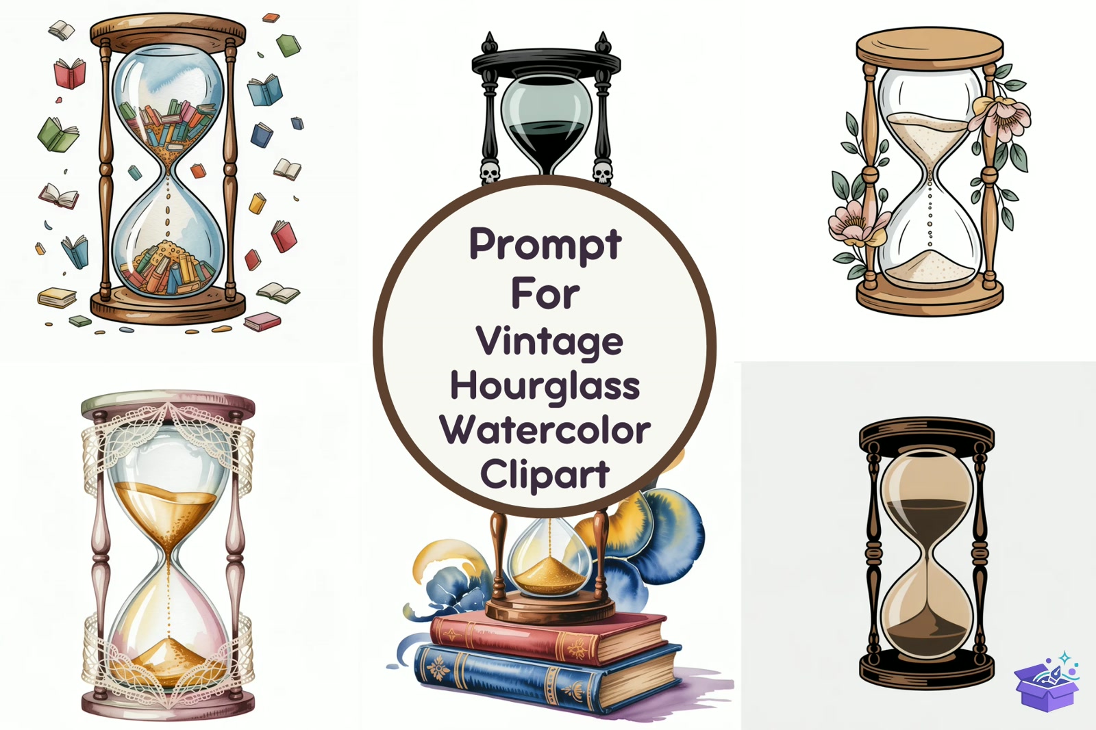 Vintage Hourglass Watercolor - Lazer Kesim ve Çizim Dosyası (SVG, DXF, EPS, PNG) - detaylı önizleme 5